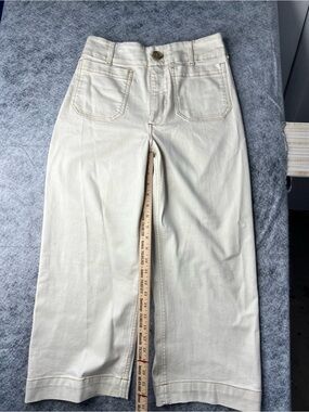 Maeve Cream High-Rise Jeans with Contrast Stitching